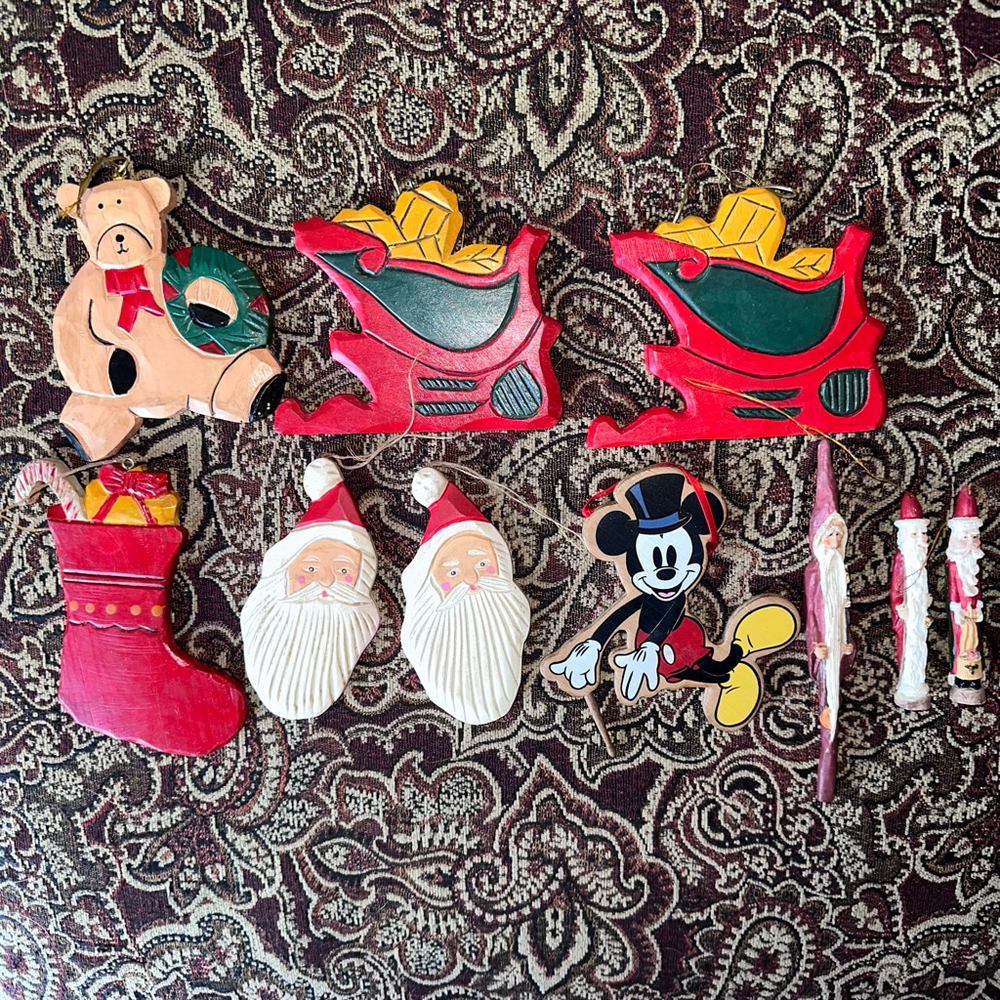 Vintage Wooden & Resin Christmas Ornaments Mixed Lot Of 10 Pieces